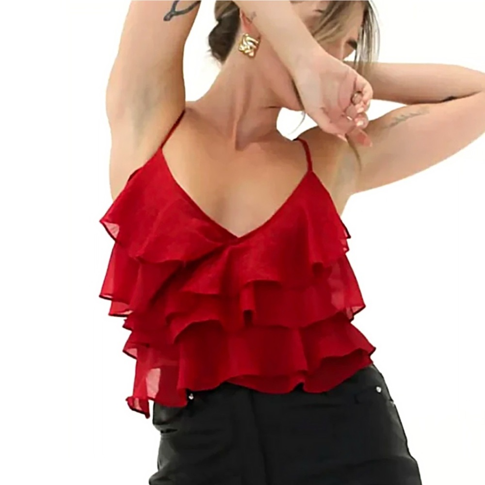 Rumored Red Ruffle Tiered Cami Tank Top